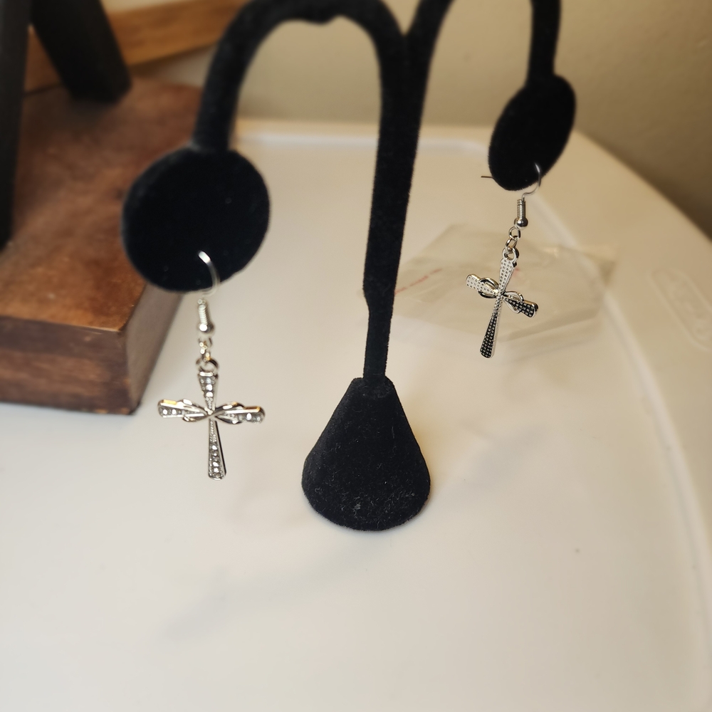 Silver Cross Dangle Earrings